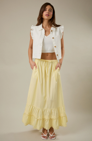 Ruffle Cap Sleeve Crop Twill Vest