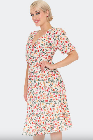 Floral Cherry Print Wrap Midi Dress