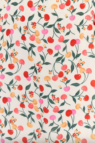 Floral Cherry Print Wrap Midi Dress
