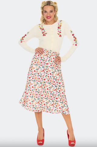 Floral Cherry Embroidered Knit Cardigan