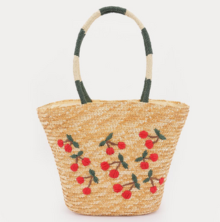 Woven Embroidered Cherry Tote Bag