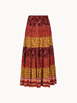 Boho Patchwork Print Tiered Maxi Skirt
