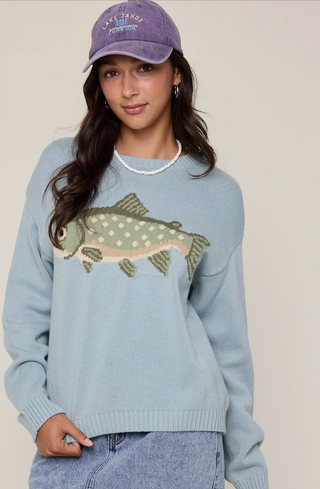 Intarsia Trout Fish Knit Sweater