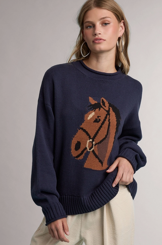 Horse Motif Graphic Knit Sweater