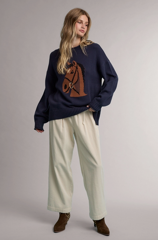 Horse Motif Graphic Knit Sweater
