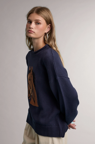 Horse Motif Graphic Knit Sweater