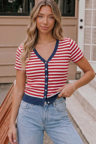 Ribbed Striped Cropped Cardigan