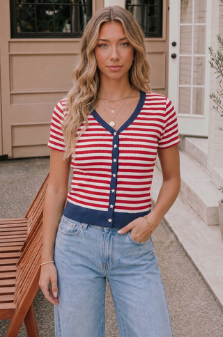 Ribbed Striped Cropped Cardigan