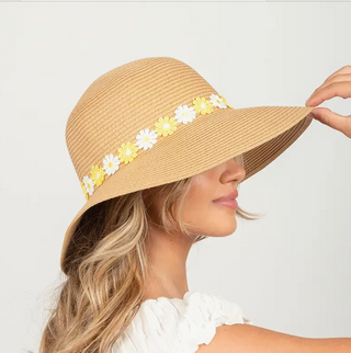 Floppy Straw Hat With Daisy Band