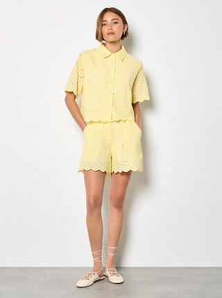 Eyelet Scalloped Hem Cropped Blouse