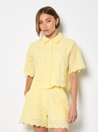 Eyelet Scalloped Hem Cropped Blouse