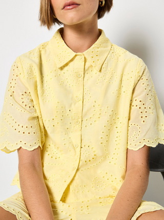 Eyelet Scalloped Hem Cropped Blouse
