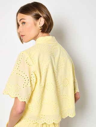 Eyelet Scalloped Hem Cropped Blouse