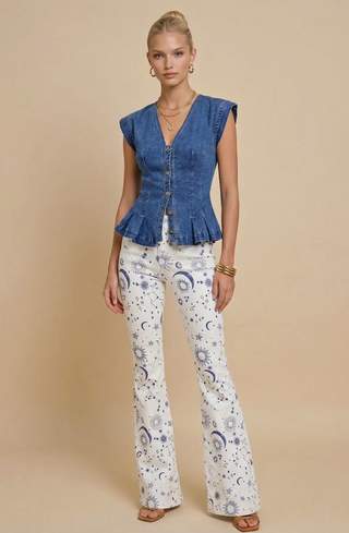 Celestial Printed Bootcut Flare Jeans-FINAL SALE