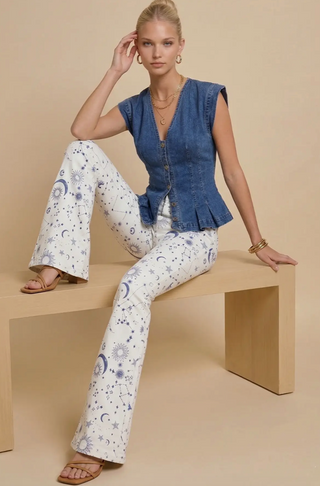 Celestial Printed Bootcut Flare Jeans-FINAL SALE