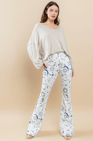 Celestial Printed Bootcut Flare Jeans-FINAL SALE