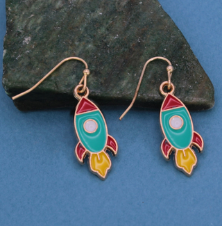 Blast Off Enamel Rocket Earrings