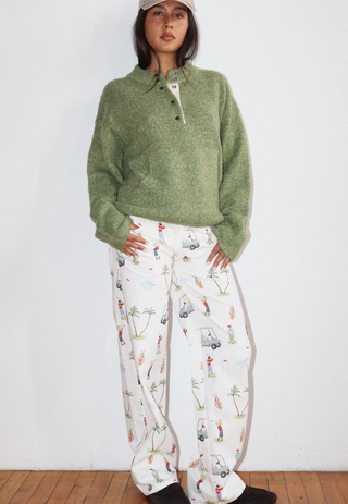 Golf Print Wide Leg Pants