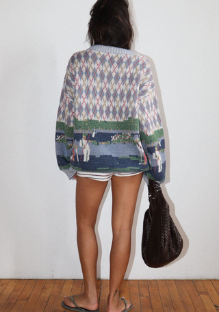 V-neck Golf Print Argyle Knit Sweater