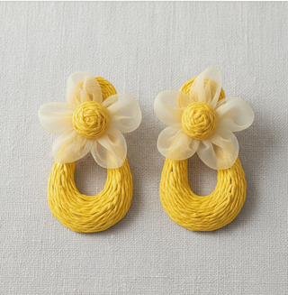 Floral Raffia Drop Post Earrings