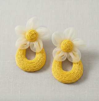 Floral Raffia Drop Post Earrings