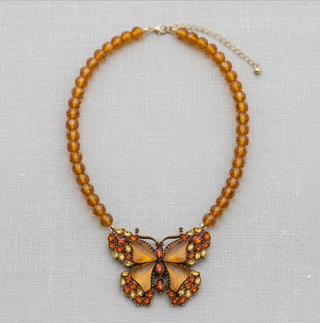 Glass Butterfly Pendant Bead Statement Necklace