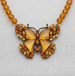 Glass Butterfly Pendant Bead Statement Necklace