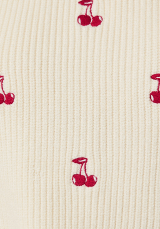 Embroidered Cherry Ribbed Knit Sweater