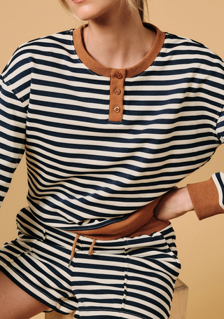 Henley Stripe Sweatshirt