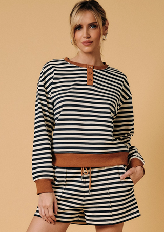 Henley Stripe Sweatshirt
