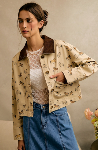 Horse Print Cropped Barn Jacket
