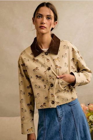 Horse Print Cropped Barn Jacket