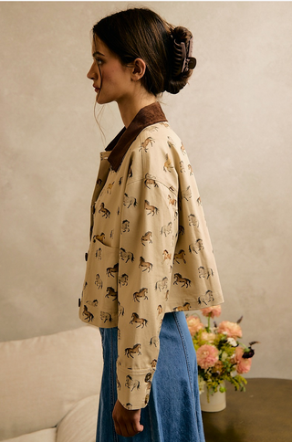 Horse Print Cropped Barn Jacket