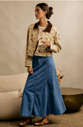 Horse Print Cropped Barn Jacket