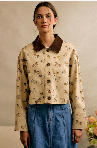 Horse Print Cropped Barn Jacket