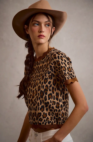 Leopard Short Sleeve Knit Sweater