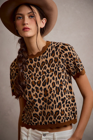 Leopard Short Sleeve Knit Sweater