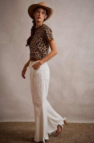 Leopard Short Sleeve Knit Sweater