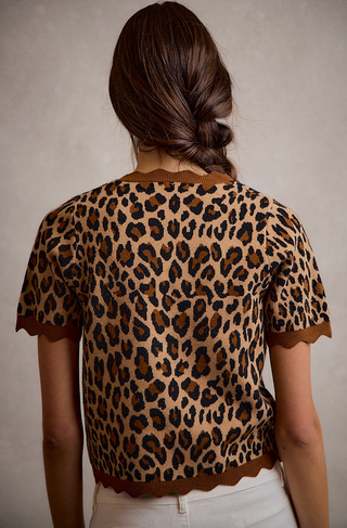 Leopard Short Sleeve Knit Sweater