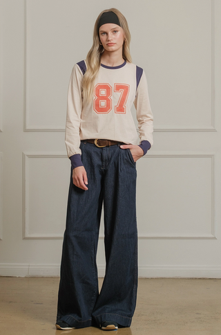 87' Embroidered Long Sleeve Graphic Top
