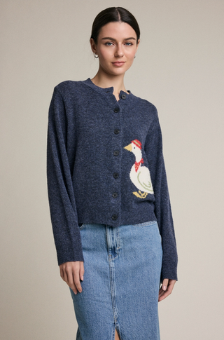 Cottage Goose Graphic Intarsia Knit Cardigan