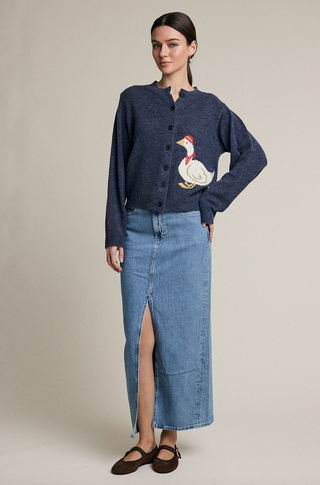 Cottage Goose Graphic Intarsia Knit Cardigan