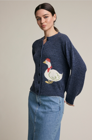 Cottage Goose Graphic Intarsia Knit Cardigan