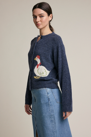 Cottage Goose Graphic Intarsia Knit Cardigan