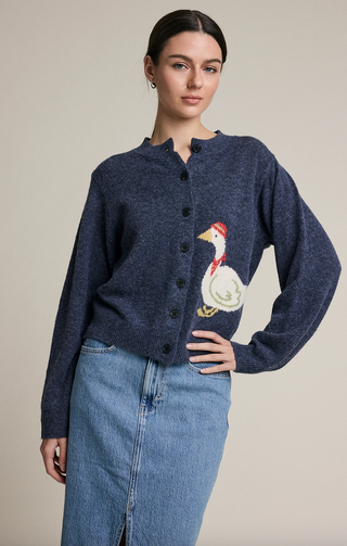 Cottage Goose Graphic Intarsia Knit Cardigan