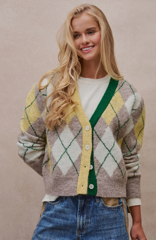 Country Club Argyle Knit Cardigan