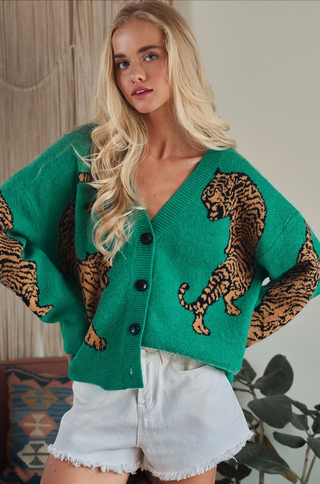 Tiger Jacquard Knit Sweater Cardigan