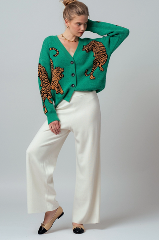Tiger Jacquard Knit Sweater Cardigan