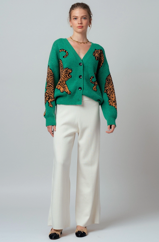 Tiger Jacquard Knit Sweater Cardigan