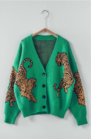 Tiger Jacquard Knit Sweater Cardigan